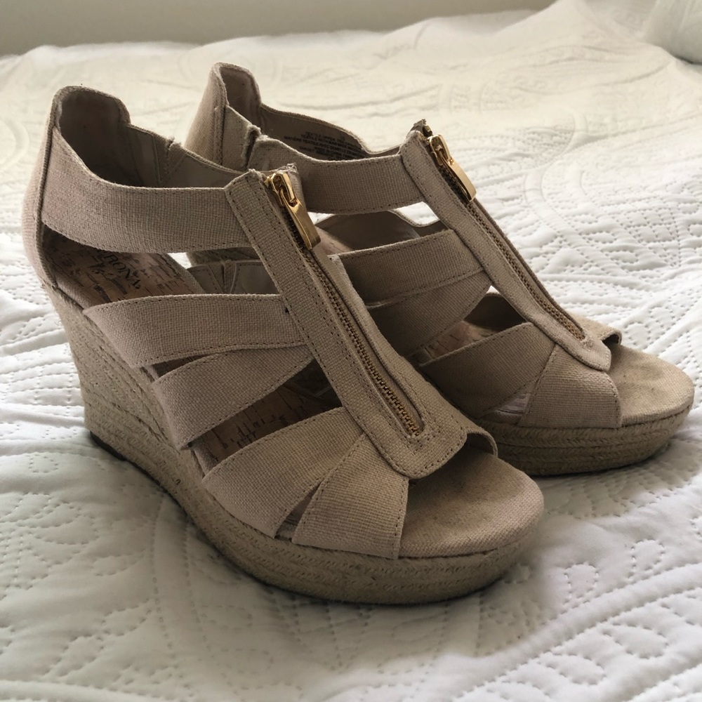 Tan Zipper Cork Wedges